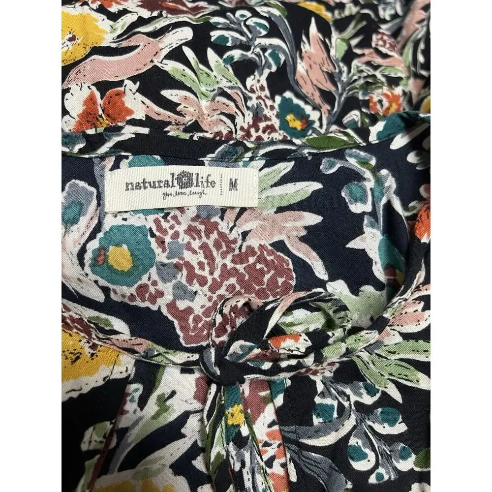 Natural Life Womens Maxi Dress Sz M Boho Black Yellow Floral 3/4 Sleeve Rayon - Picture 8 of 8